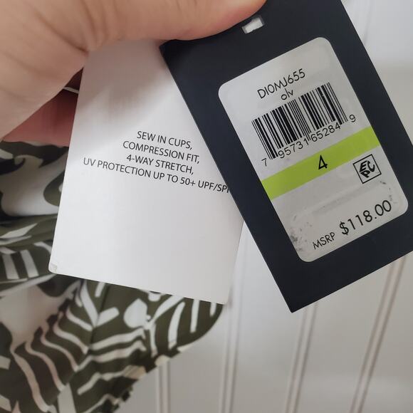 DKNY Olive Green Draped Wrap Tummy-Control One-Piece Swimsuit Size 4 NWT Swim - Picture 7 of 9